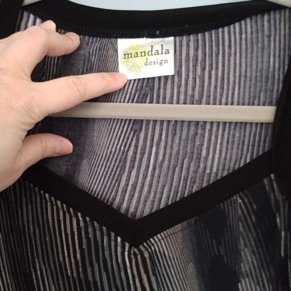 Stripes Easy Midi Dress by Mandala Size Large Stretchy Waistband Queen Anne Neck - Picture 3 of 4